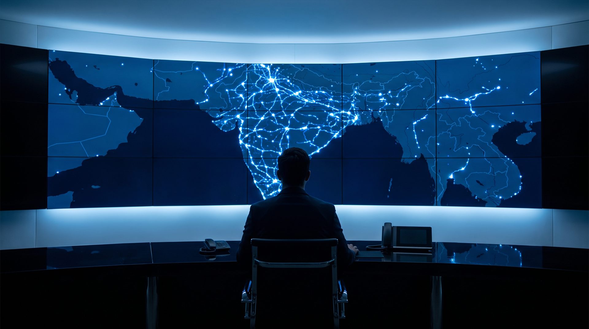 Fleet control room with a wall of live maps